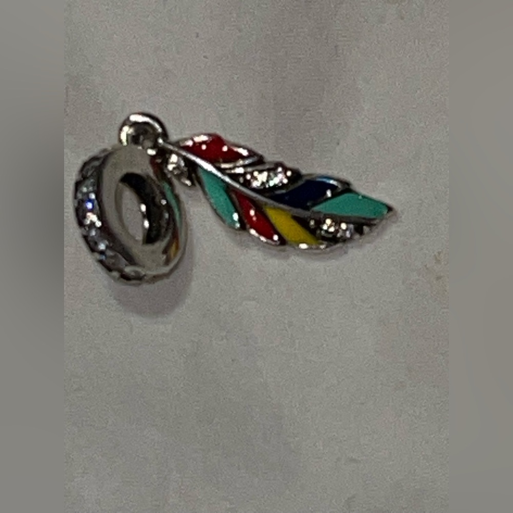 Sterling Silver Multi-Colored Feather Charm Pendant - Picture 3 of 3
